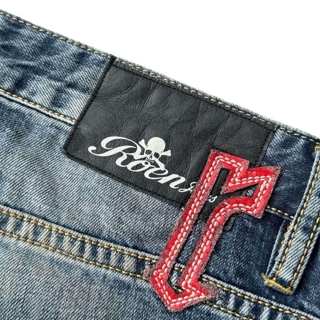 roen 2000s double skull pocket distressed denim jeans