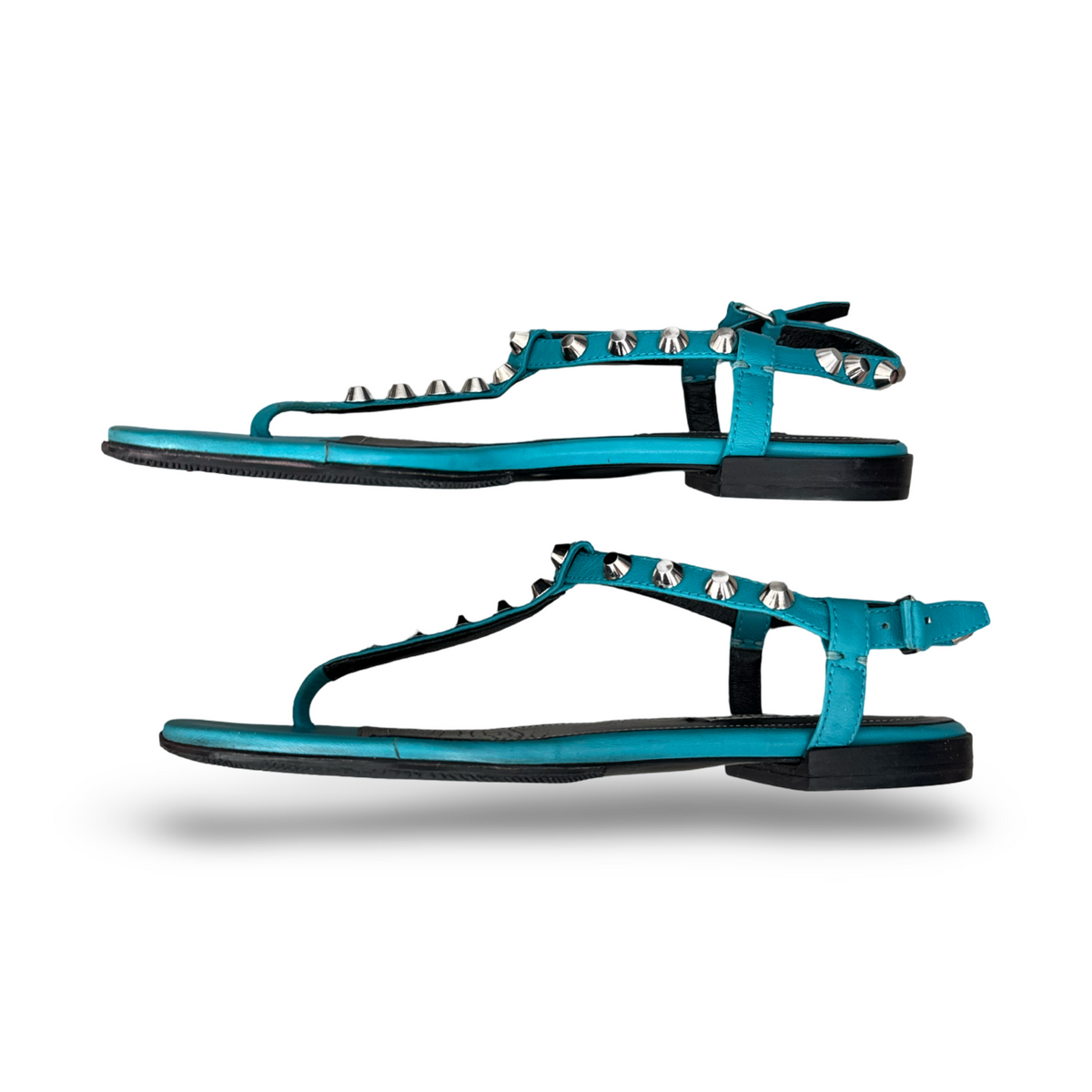 balenciaga turquoise arena t-strap sandals