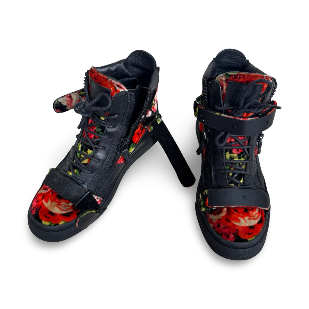 guiseppe zanotti rose velvet black leather limited edition hightops
