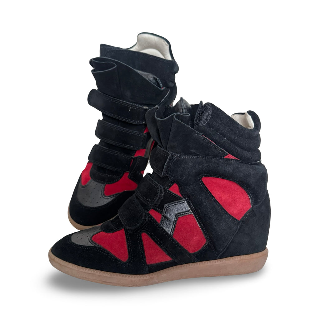 isabel marant bekett black/red wedge sneakers