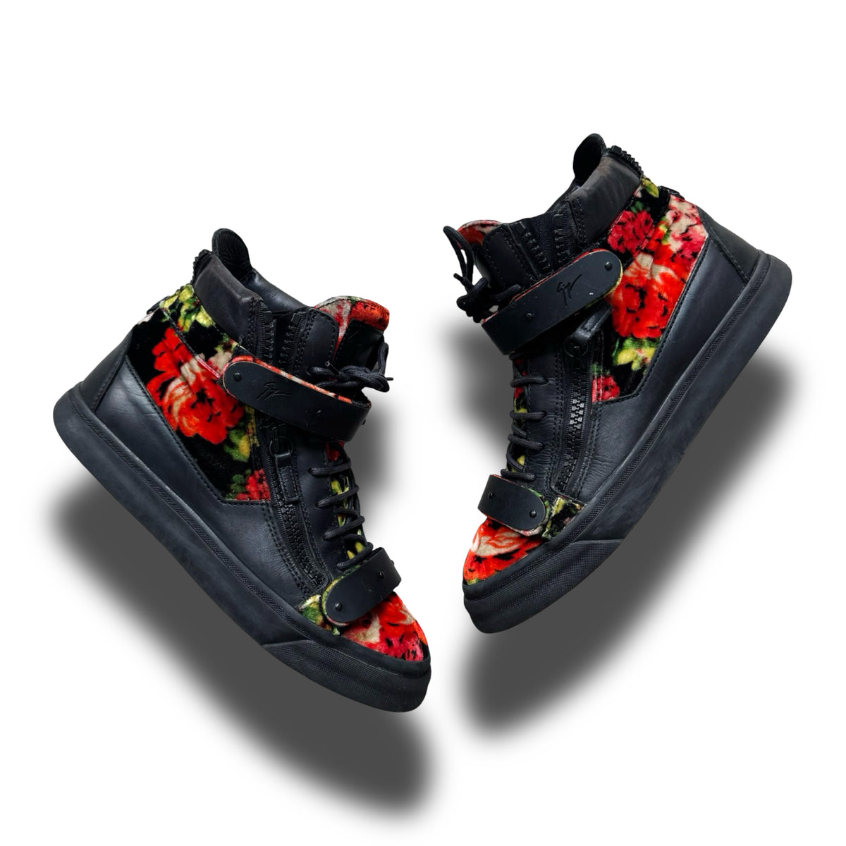 guiseppe zanotti rose velvet black leather limited edition hightops