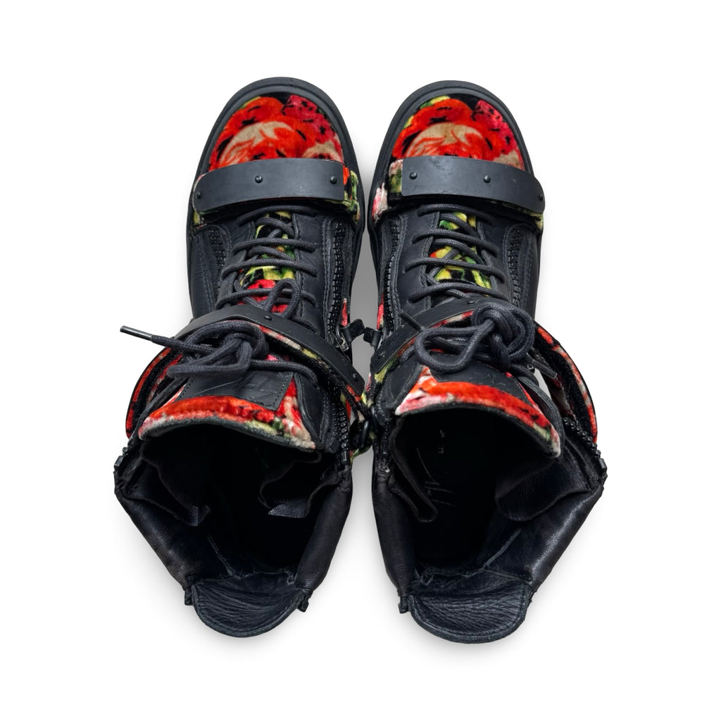 guiseppe zanotti rose velvet black leather limited edition hightops