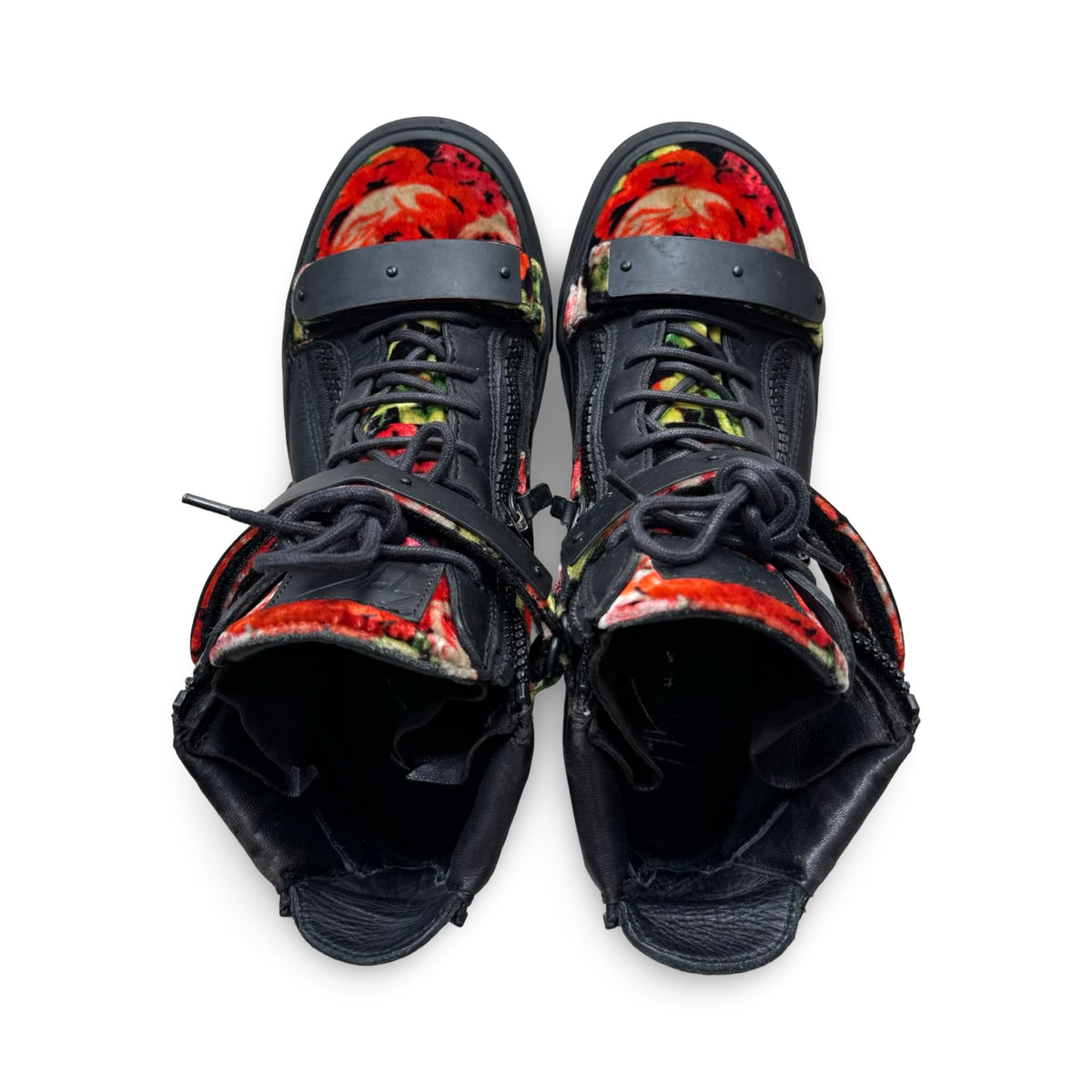 guiseppe zanotti rose velvet black leather limited edition hightops