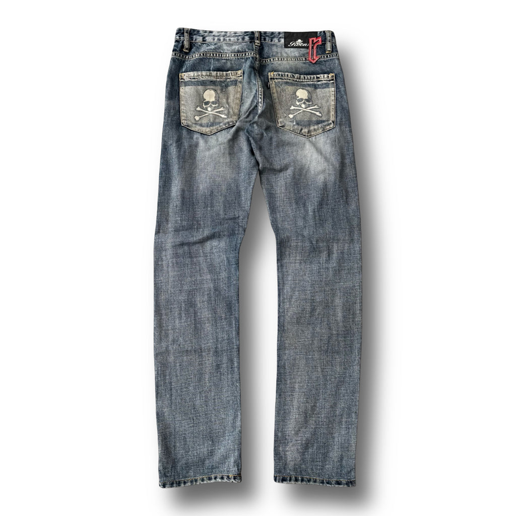 roen 2000s double skull pocket distressed denim jeans