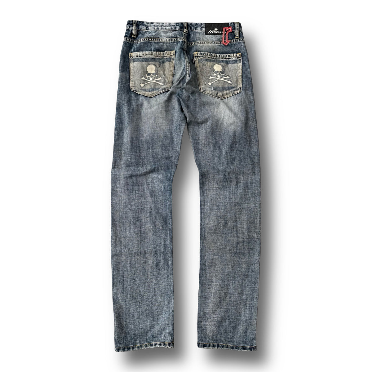roen 2000s double skull pocket distressed denim jeans