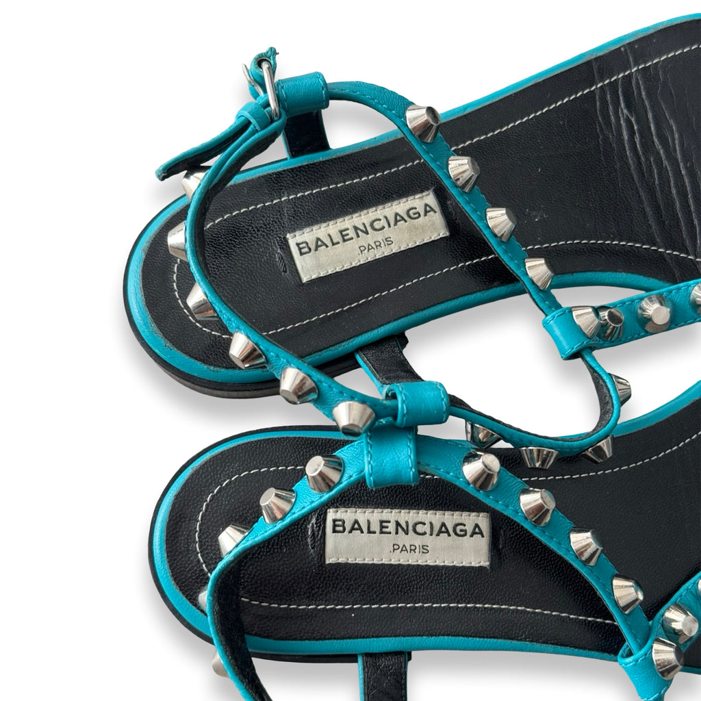 balenciaga turquoise arena t-strap sandals