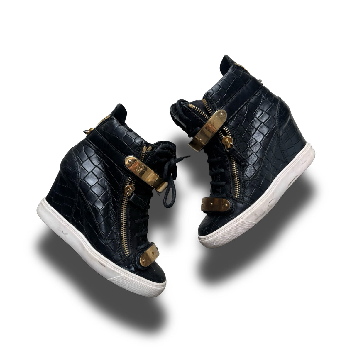 Guiseppe zanotti black croc wedge sneakers