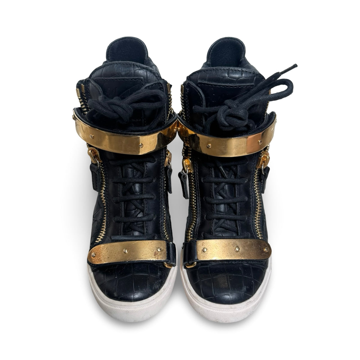 Guiseppe zanotti black croc wedge sneakers