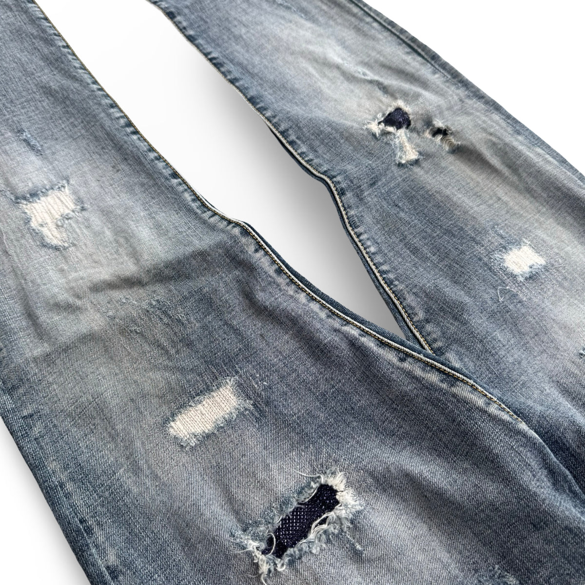 roen 2000s double skull pocket distressed denim jeans