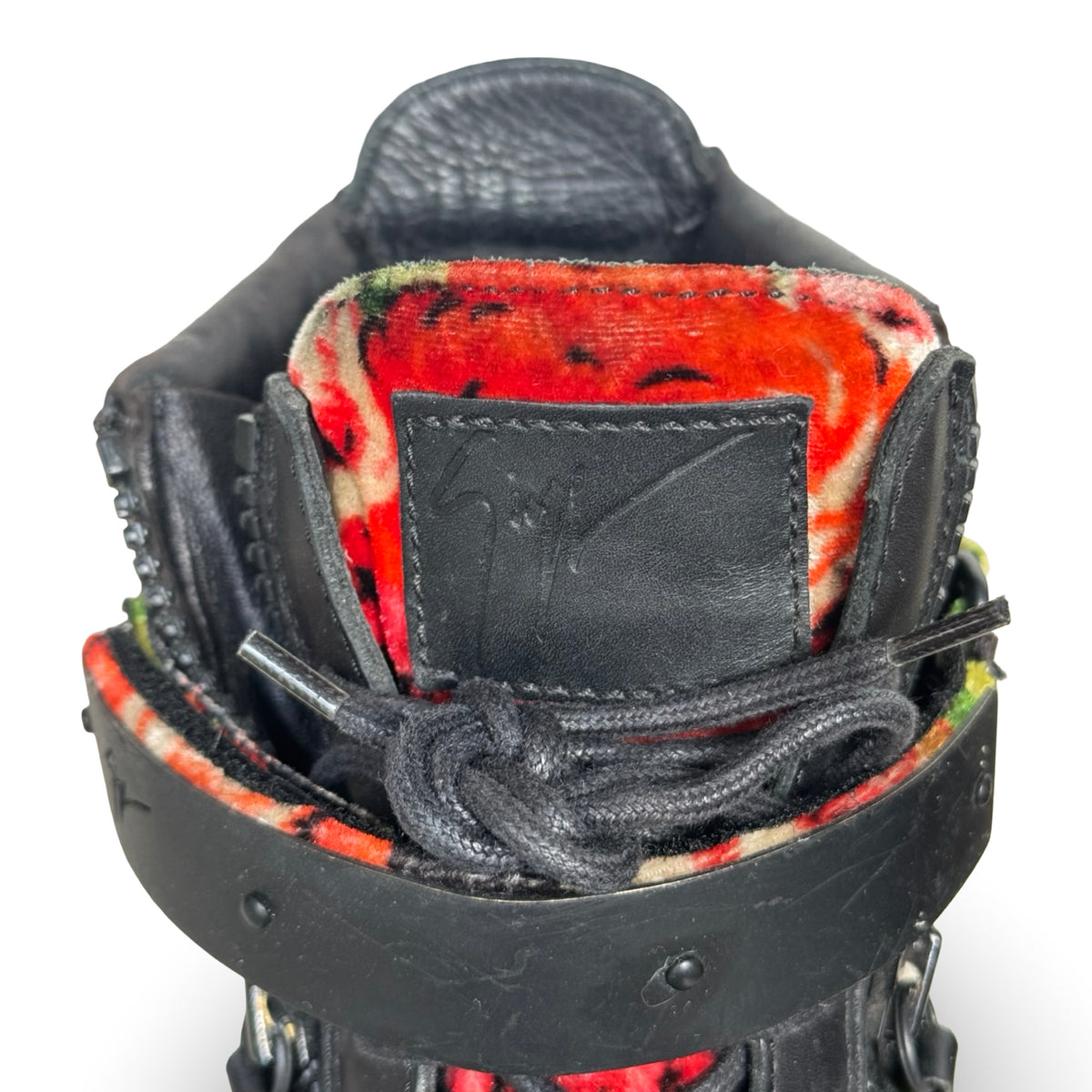 guiseppe zanotti rose velvet black leather limited edition hightops