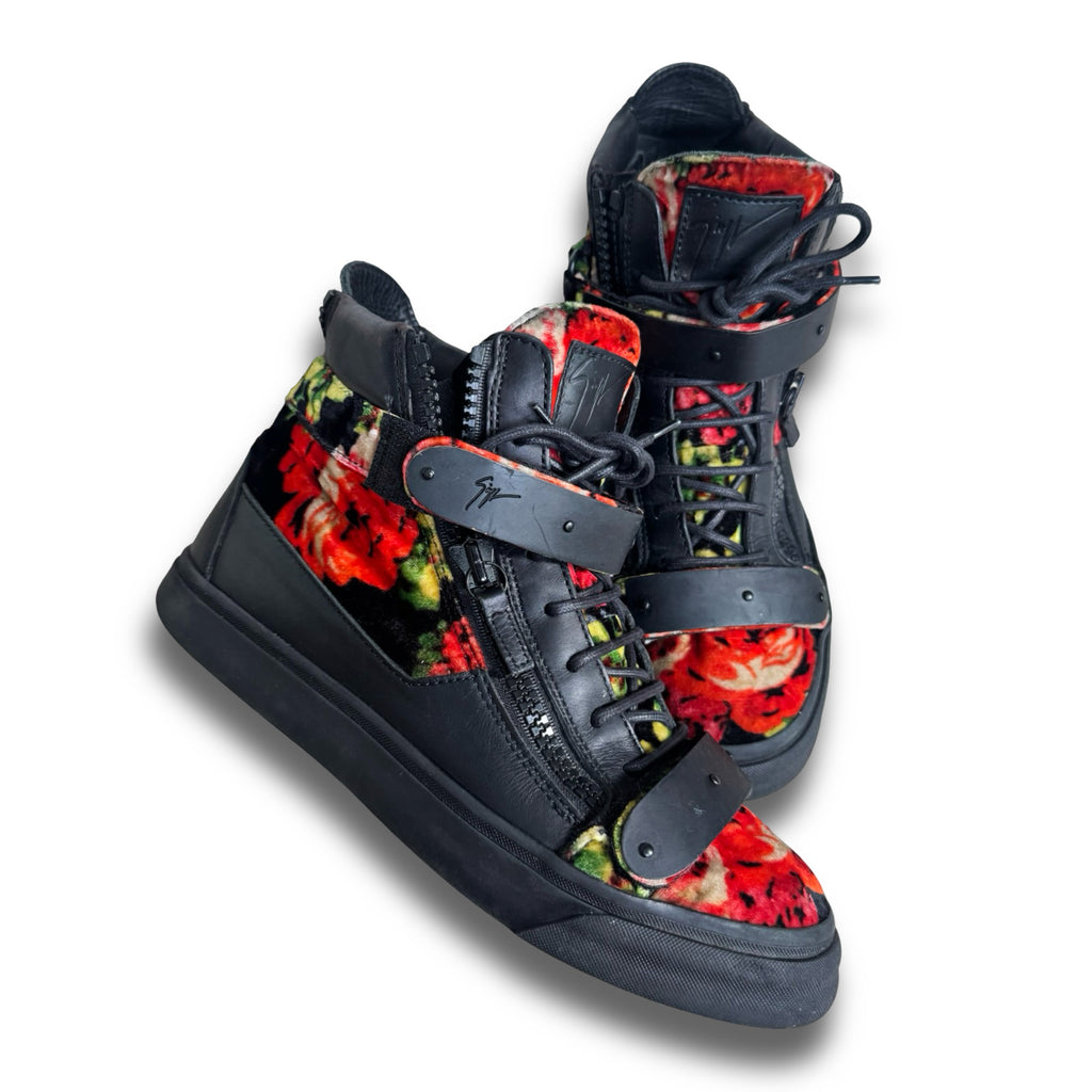 guiseppe zanotti rose velvet black leather limited edition hightops