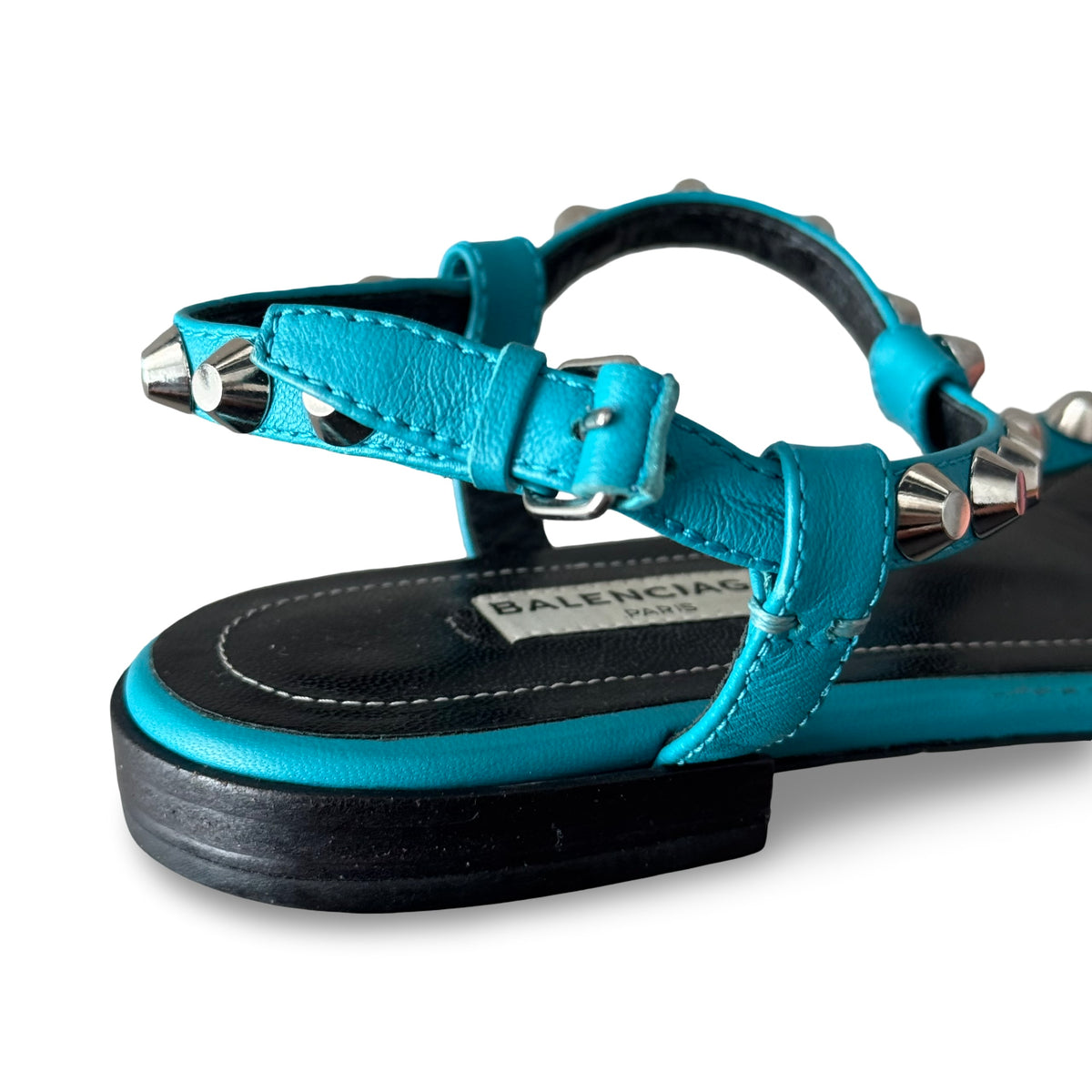 balenciaga turquoise arena t-strap sandals