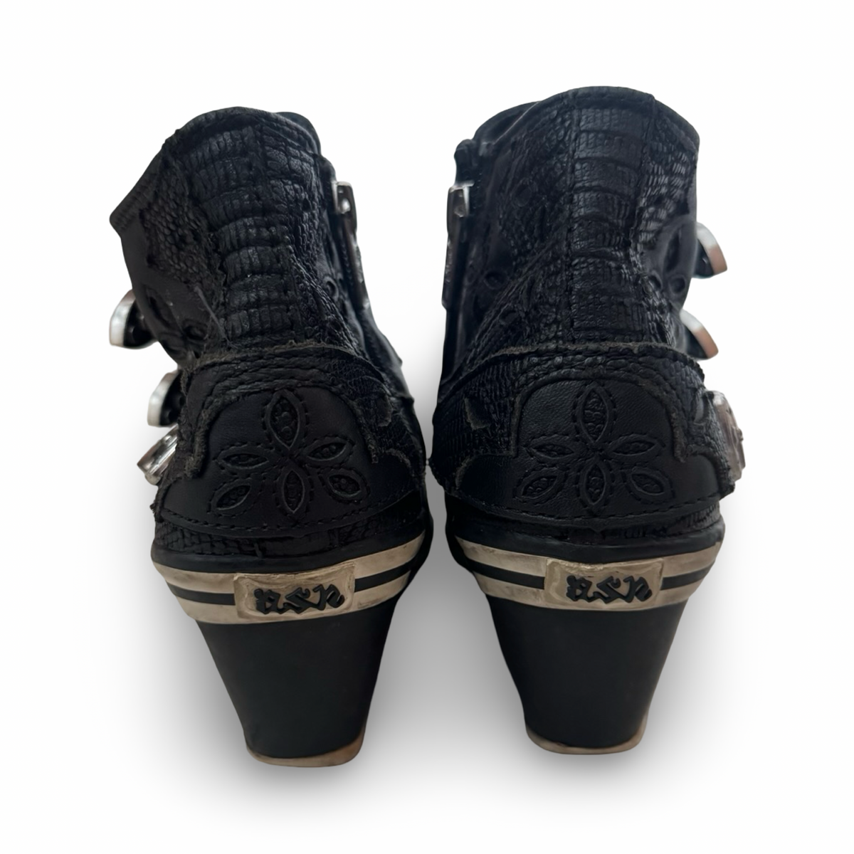 Ash black western buckle wedges