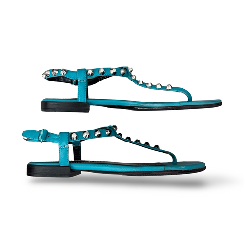 balenciaga turquoise arena t-strap sandals