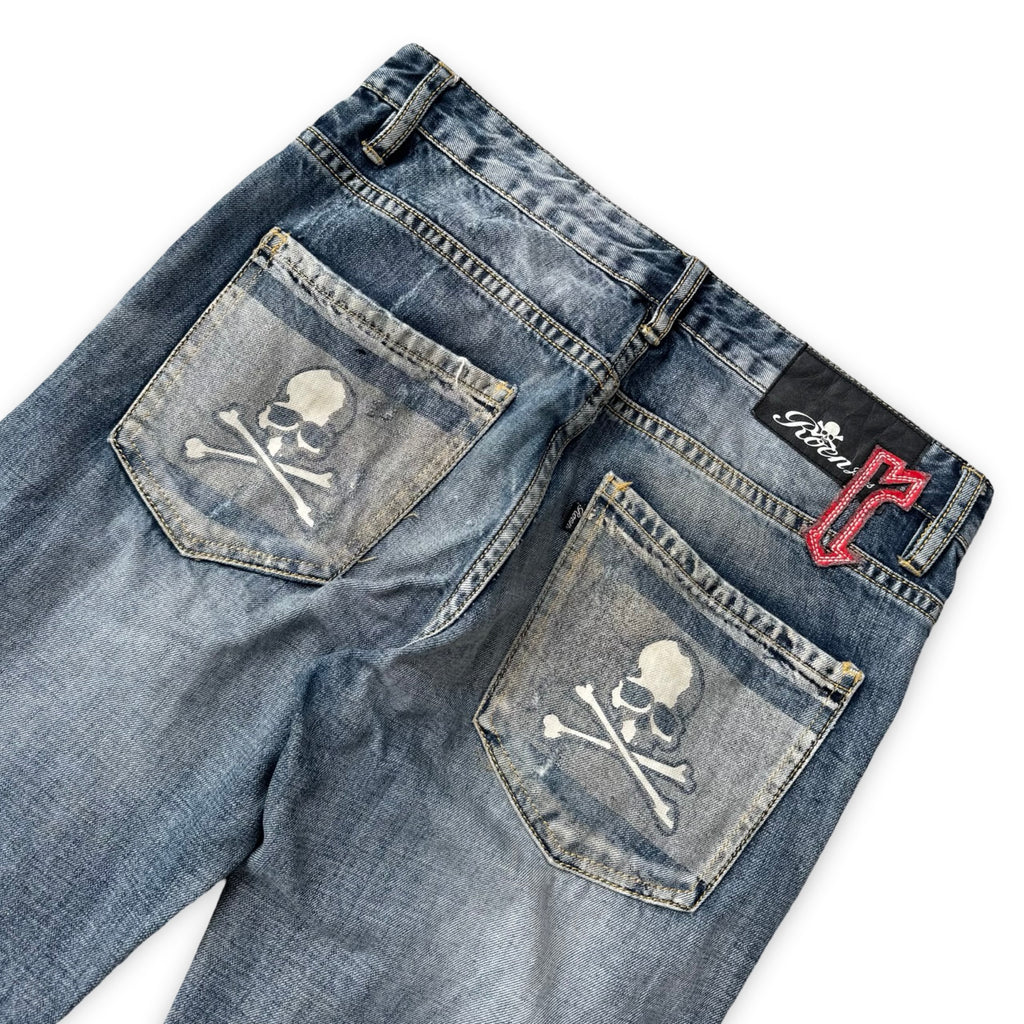 roen 2000s double skull pocket distressed denim jeans