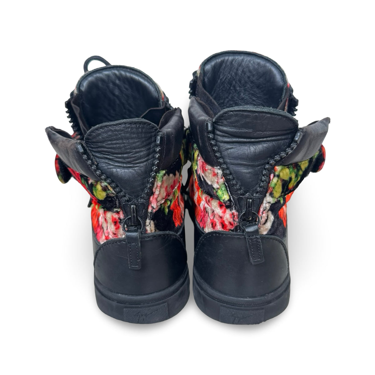 guiseppe zanotti rose velvet black leather limited edition hightops