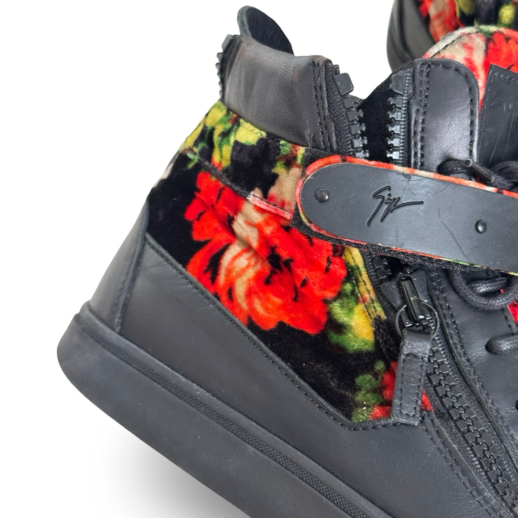 guiseppe zanotti rose velvet black leather limited edition hightops