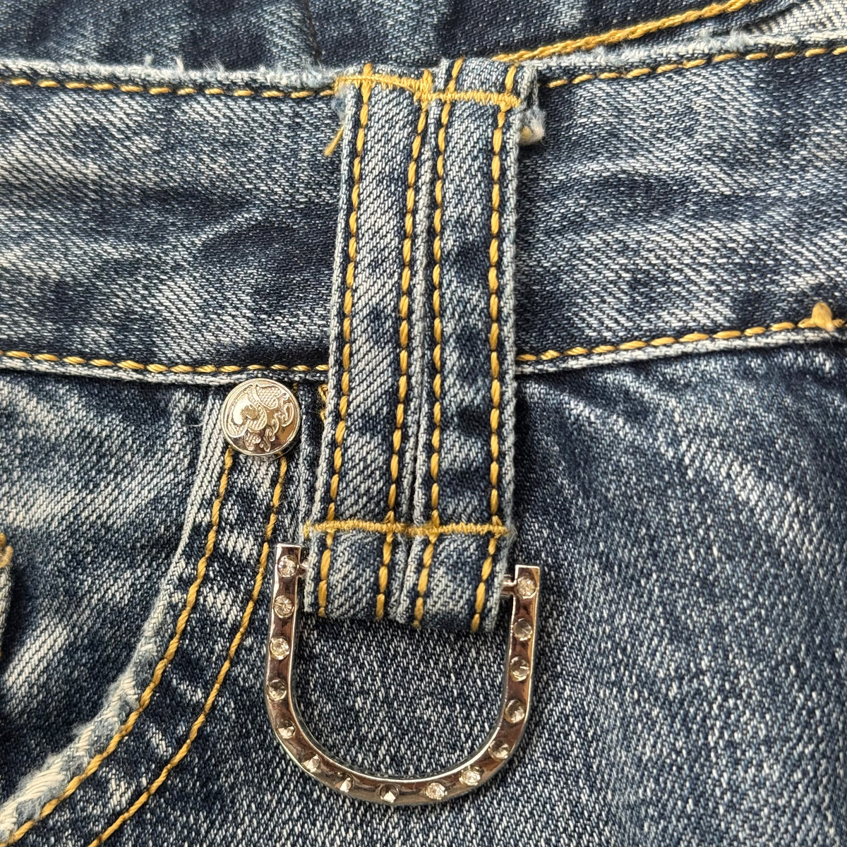 roen 2000s double skull pocket distressed denim jeans