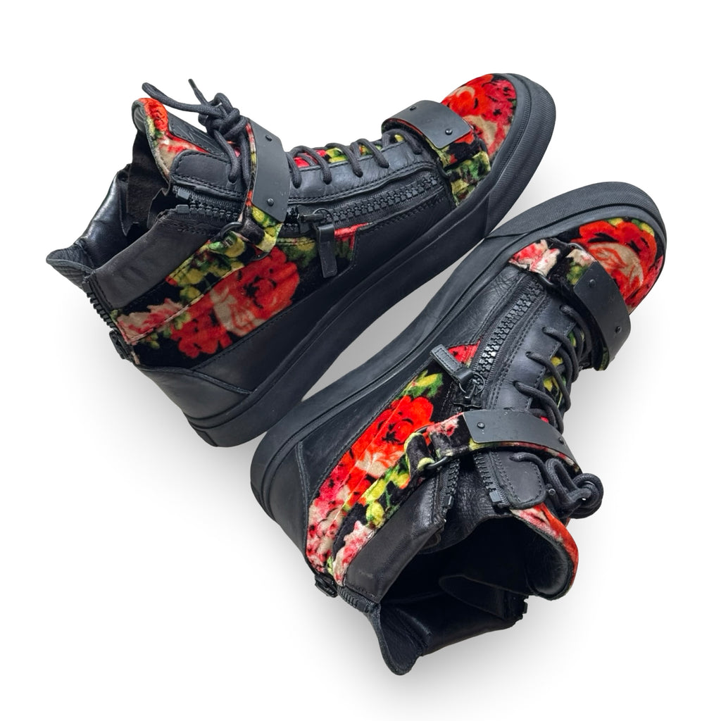 guiseppe zanotti rose velvet black leather limited edition hightops