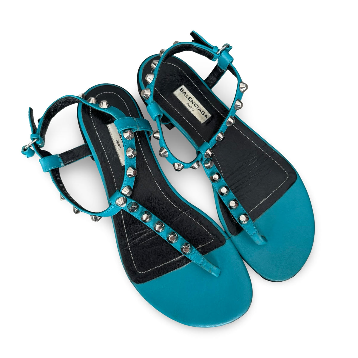 balenciaga turquoise arena t-strap sandals