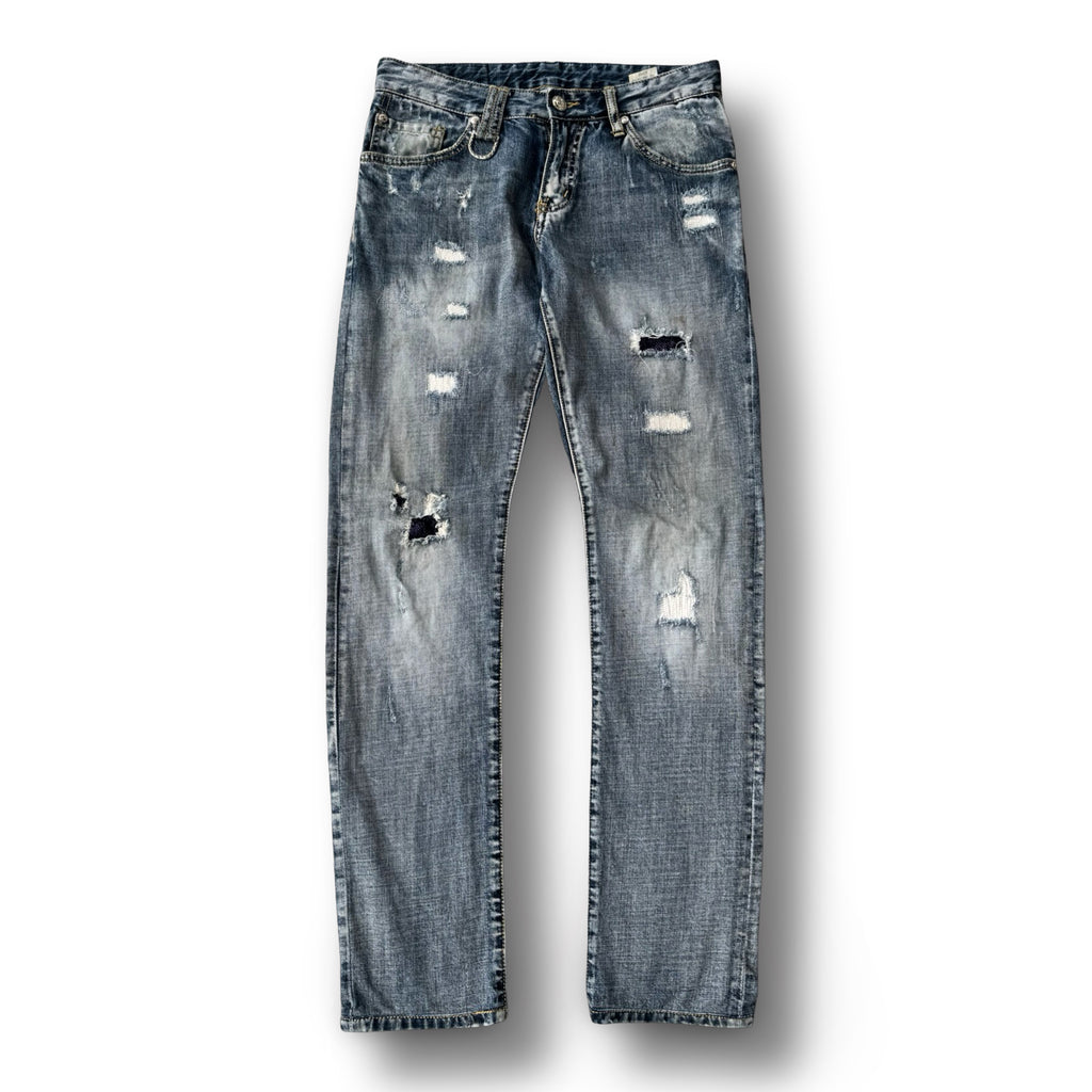 roen 2000s double skull pocket distressed denim jeans