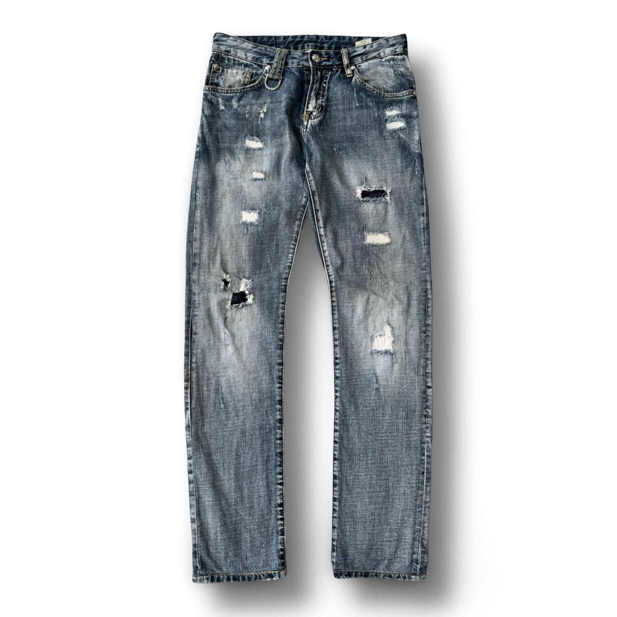 roen 2000s double skull pocket distressed denim jeans