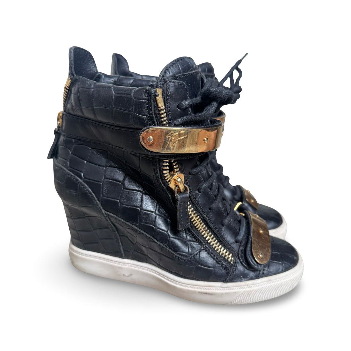 Guiseppe zanotti black croc wedge sneakers